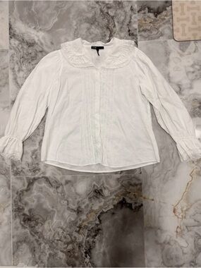 Maje White Button-Front Blouse with Lace Collar